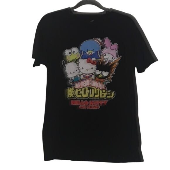 My Hero Academia X Hello Kitty & Friends Black T-Shirt S 100% Cotton Sanrio Coll - Picture 1 of 7